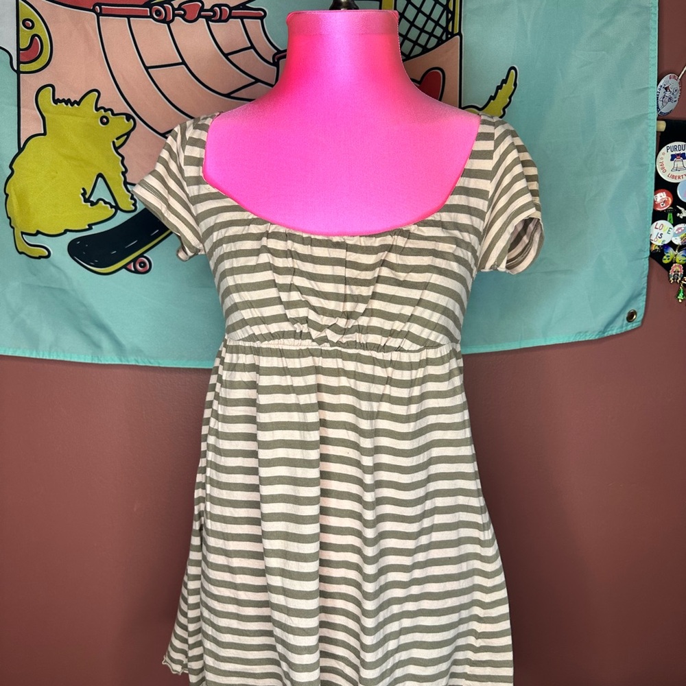 2000s brown and baby pink striped baby doll top